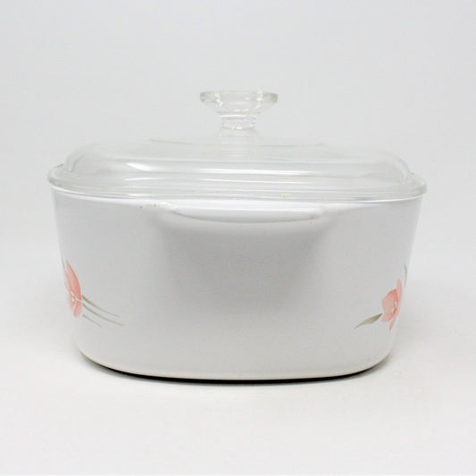 Casserole w/Lid, Corning, Peach Floral, 3 LT, Vintage