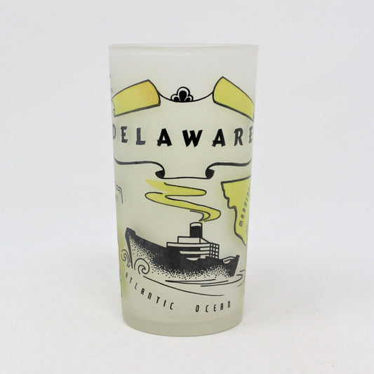 Glasses, Tumbler, Hazel Atlas State Souvenir, Delaware, Frosted, Vintage