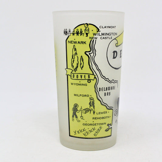 Glasses, Tumbler, Hazel Atlas State Souvenir, Delaware, Frosted, Vintage
