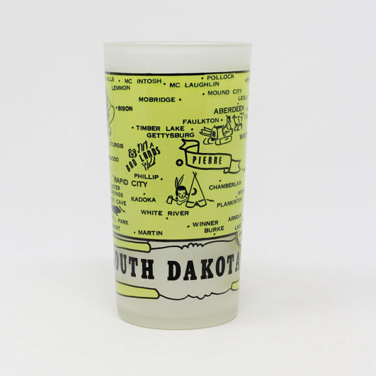 Glasses, Tumbler, Hazel Atlas State Souvenir, South Dakota, Frosted, Vintage