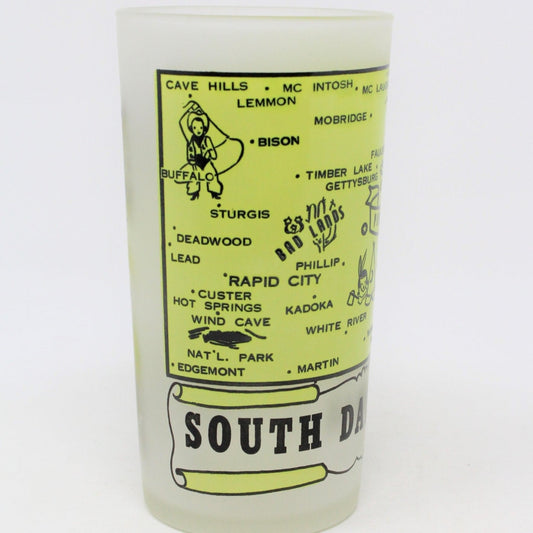 Glasses, Tumbler, Hazel Atlas State Souvenir, South Dakota, Frosted, Vintage