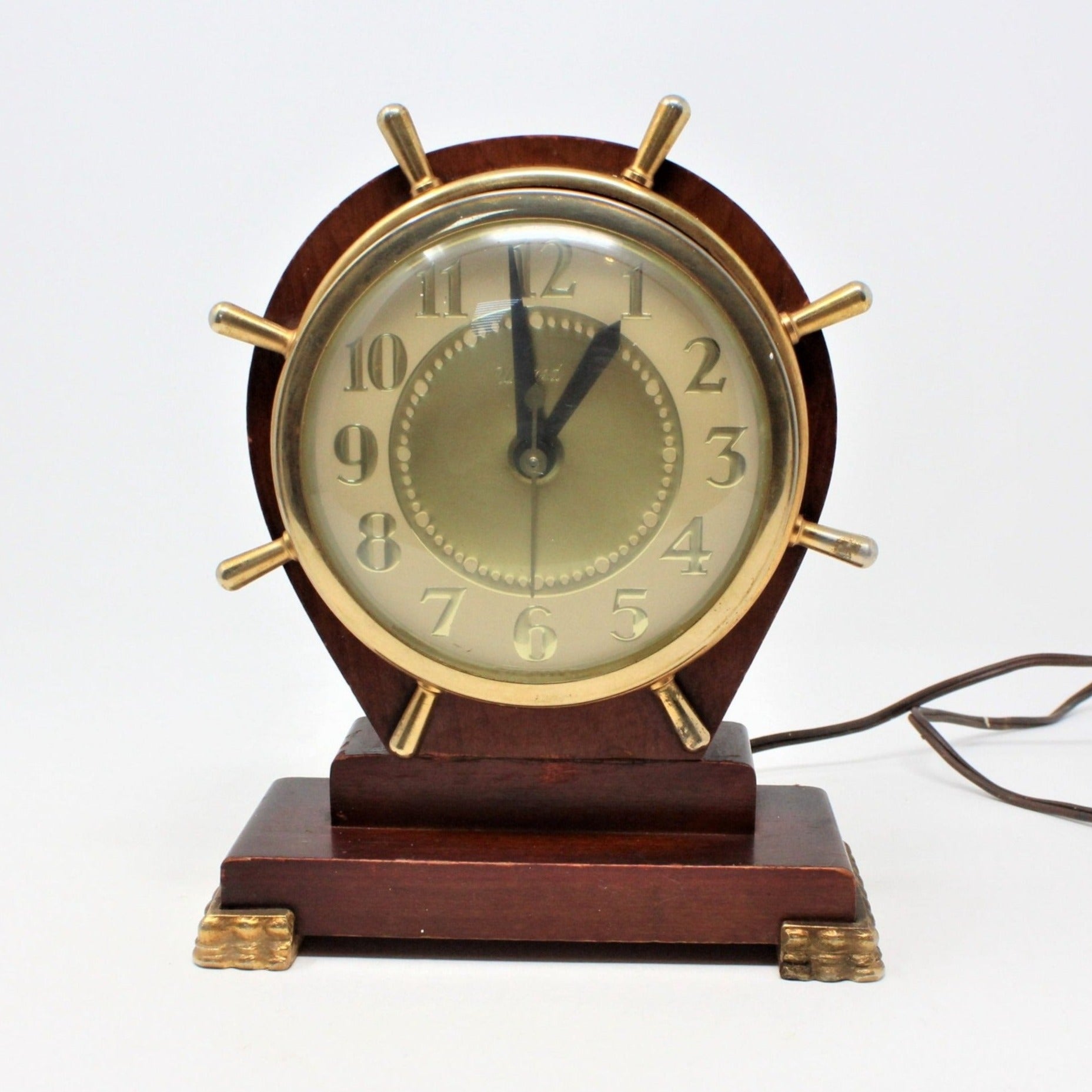 Clock, United Clock Co, Nautical Ship Wheel, Wood Case, Vintage – Antigo  Trunk