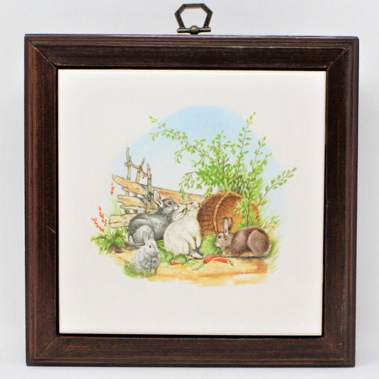 Key Holder / Cabinet, Country Bunnies Tile, Wood, Vintage
