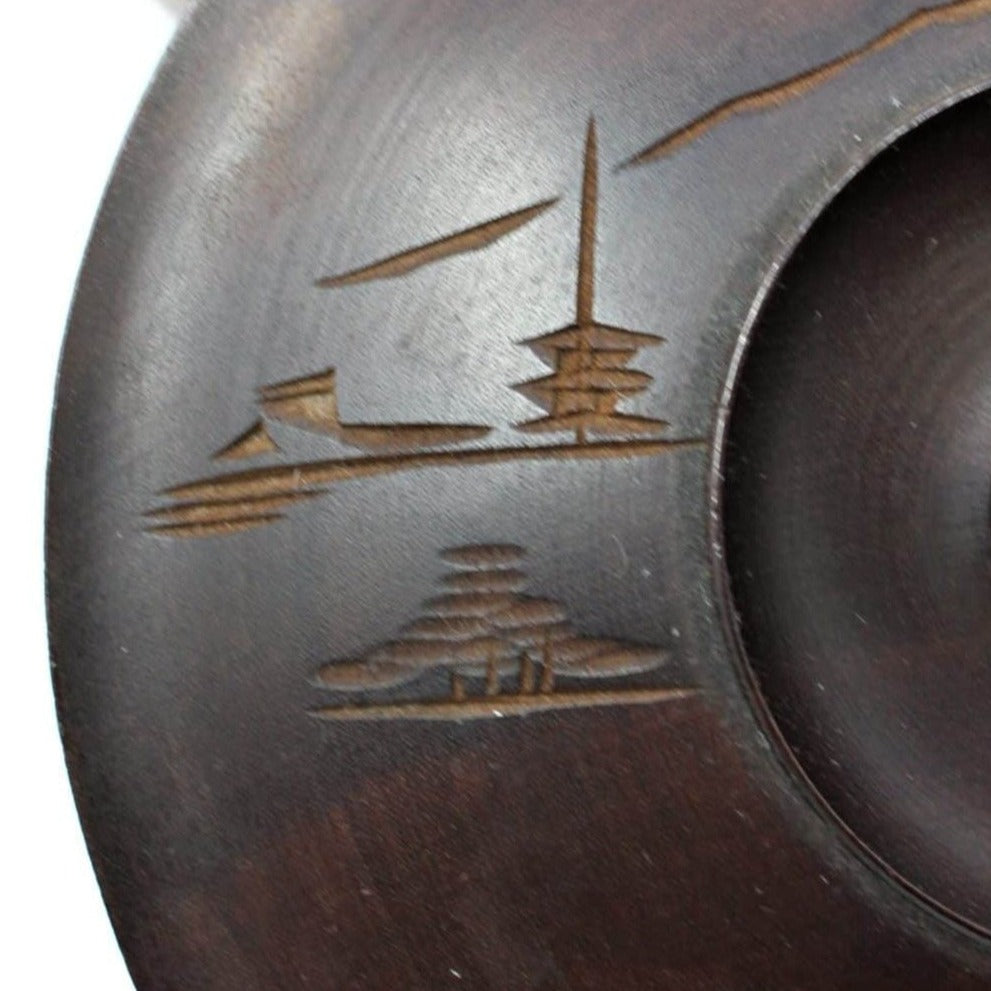 Bowl, Hand Carved Wood with Lid, Vintage Japan