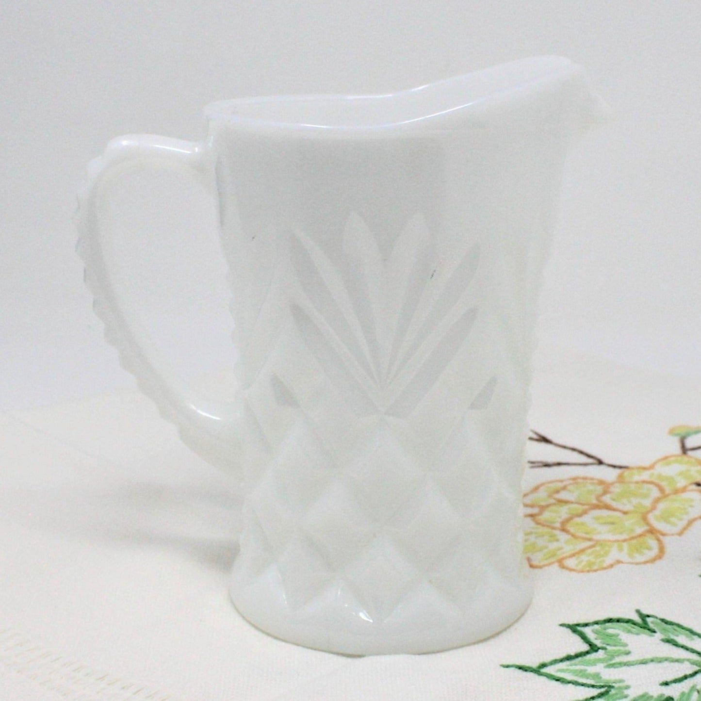Milk Pitcher / Creamer, Anchor Hocking, Prescut Pineapple, Milk Glass, Vintage