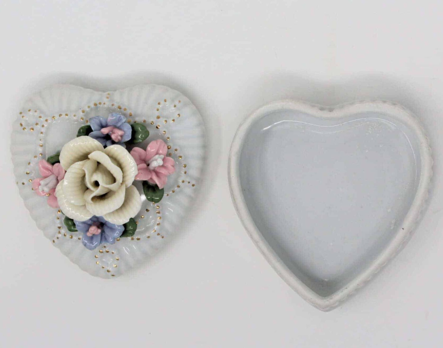 Trinket Box, Badcock, Heart Shaped, Porcelain, Vintage