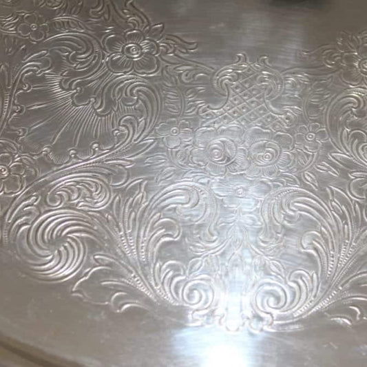 Tray, Wm Rogers, Silverplate, Floral 772, Ornate Etched, 15" Round, Vintage