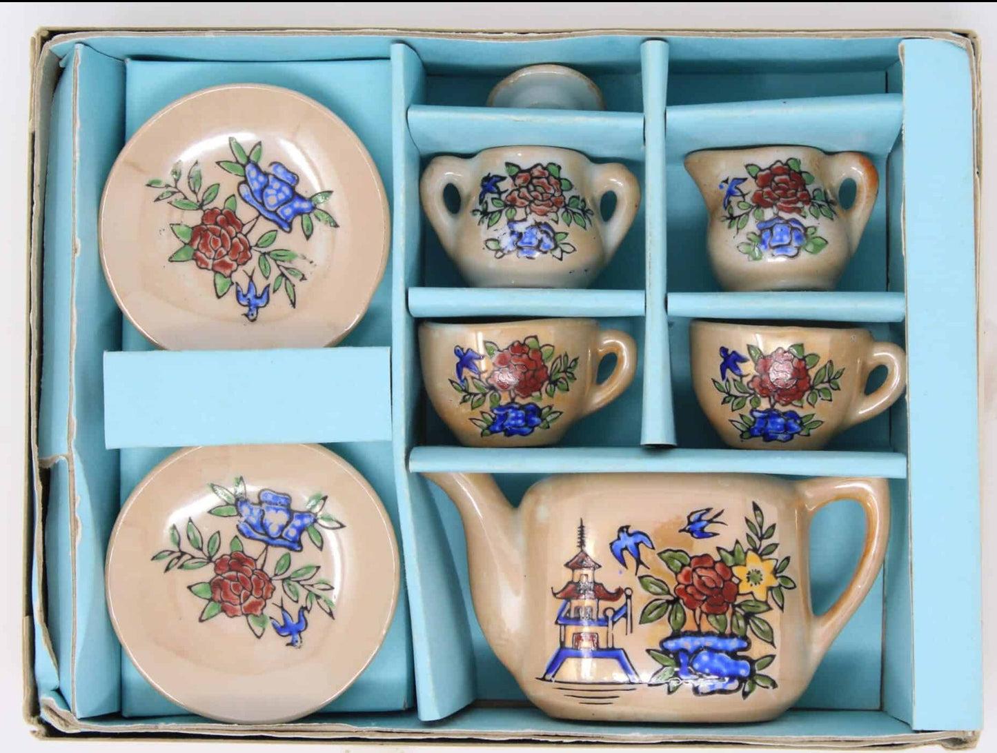 Children's Tea Set, Lusterware Floral, in Box, Japan, Vintage, SOLD