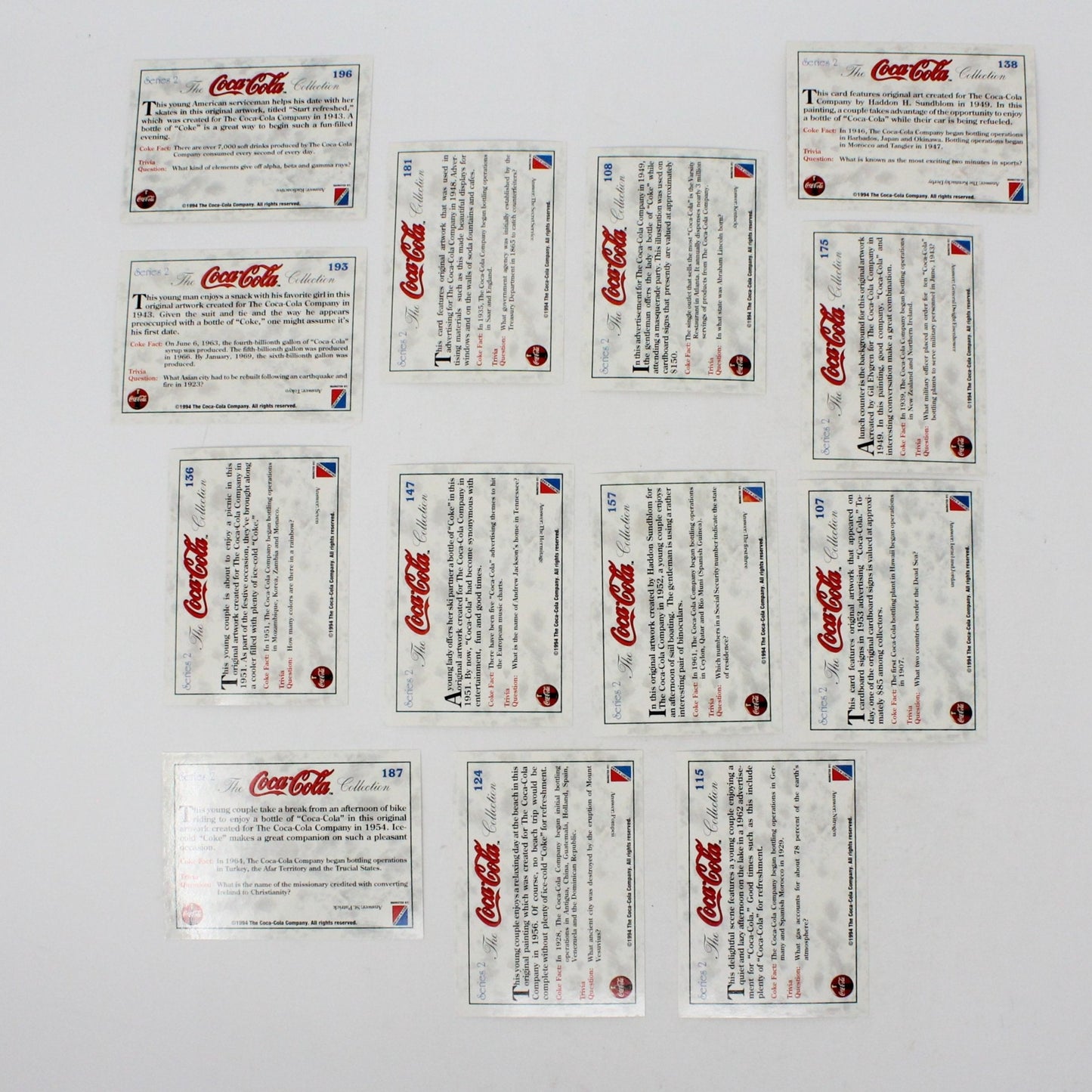 Coca Cola Collect A Card, Romance and Coca Cola Cards, Set of 13, 1994