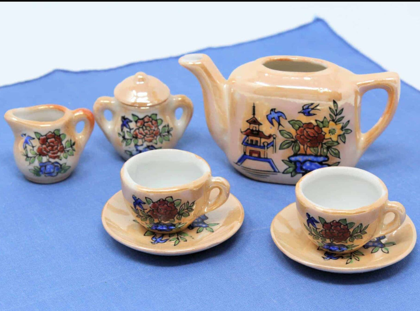 Children's Tea Set, Lusterware Floral, in Box, Japan, Vintage, SOLD