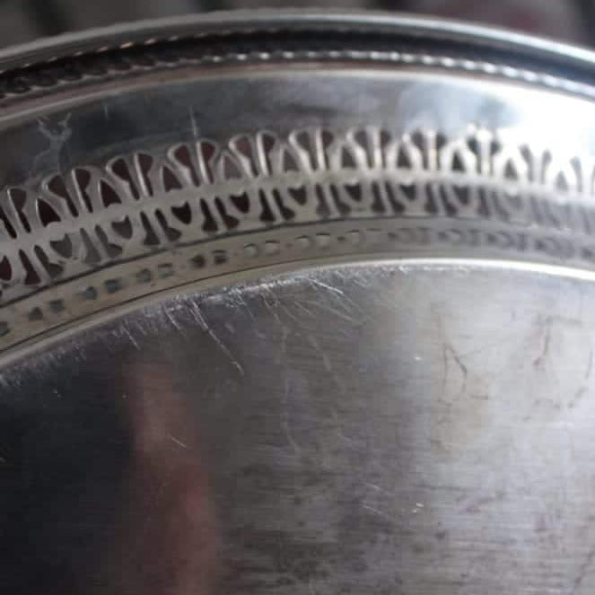 Tray, Wm Rogers, Silverplate, Spring Flower 172, Reticulated & Etched, 15" Round, Vintage