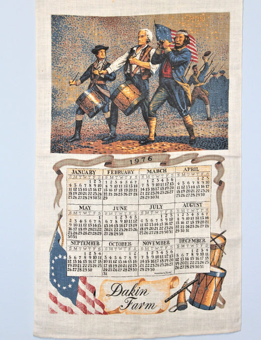 Vintage Linen Calendar Towel, 1976 Bicentennial Spirit of '76 Image. Kitchen towel