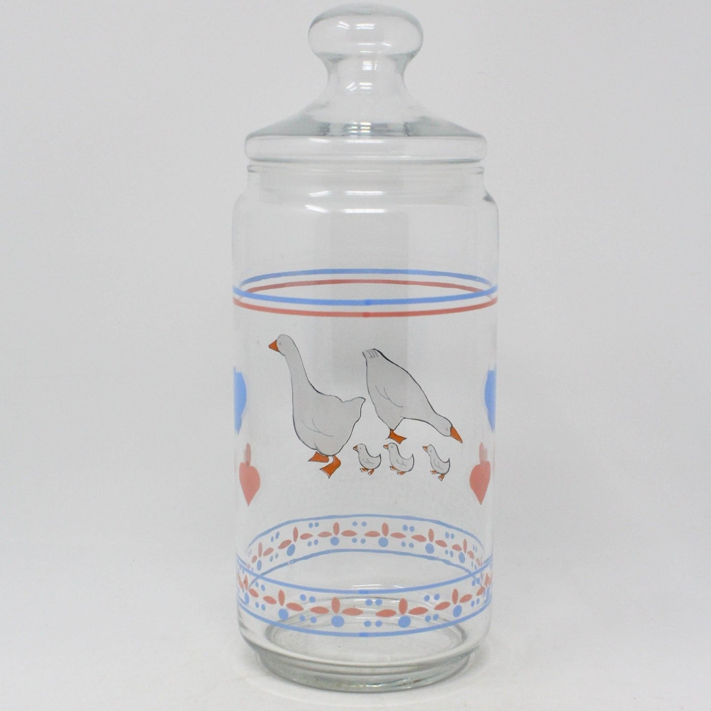 Storage Canister, Luminarc, Apothecary Jar, Hearts & Geese, France, Vintage