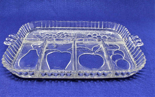 Divided Serving Tray, Indiana Glass, Fruits Clear, Vintage