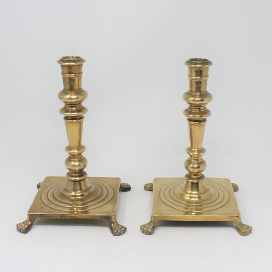 Candle Holders, Brass Lion Claw Feet, Set of 2, Vintage Hong Kong