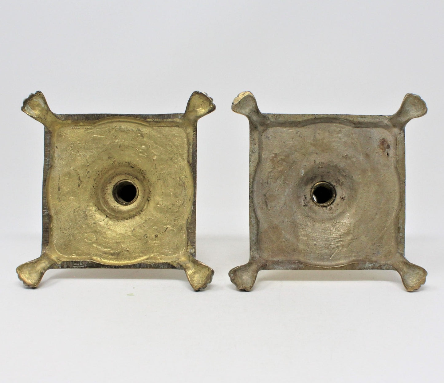 Candle Holders, Brass Lion Claw Feet, Set of 2, Vintage Hong Kong