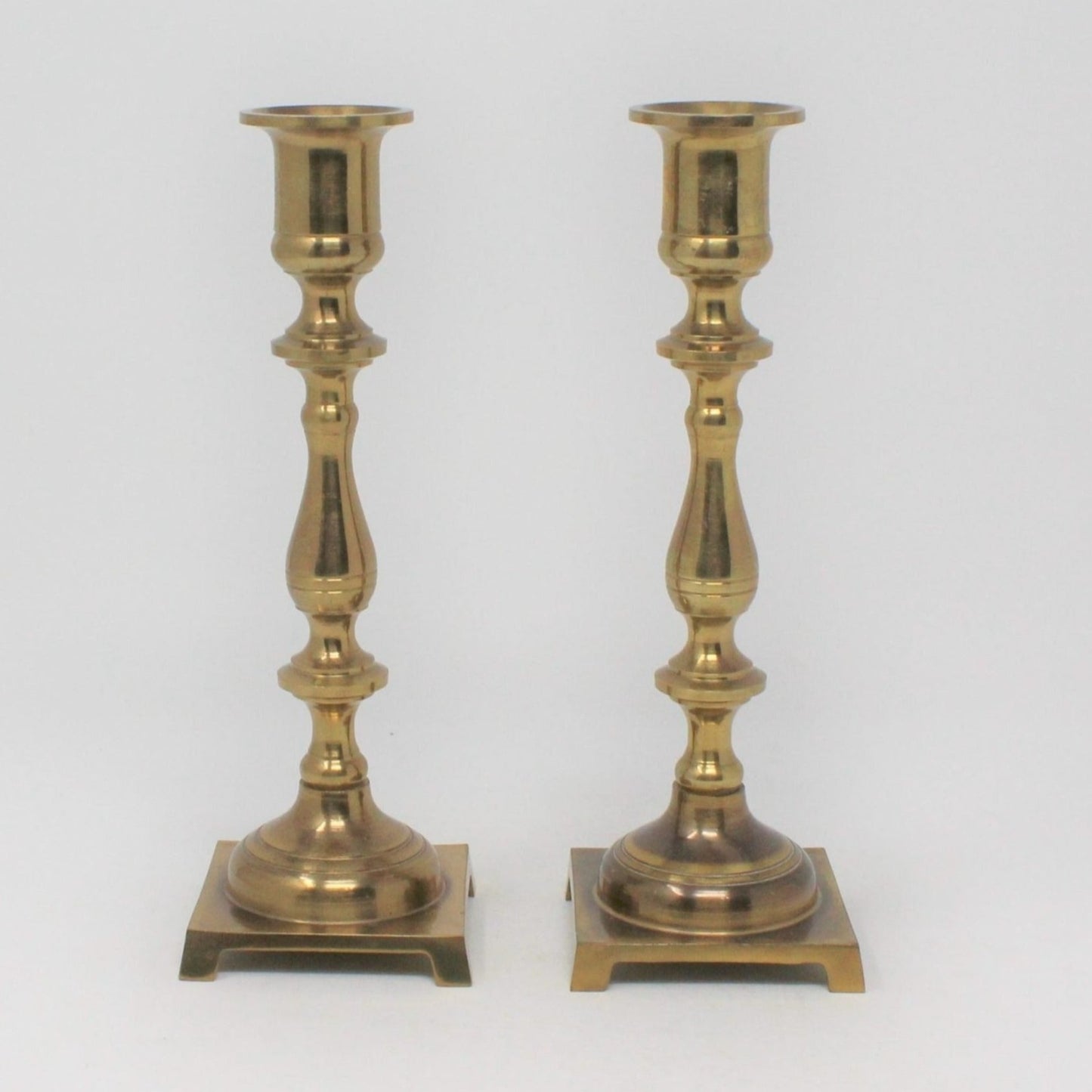 Candle Holders, Brass, Andrea by Sadek, Square Base, Set of 2, Vintage, SOLD