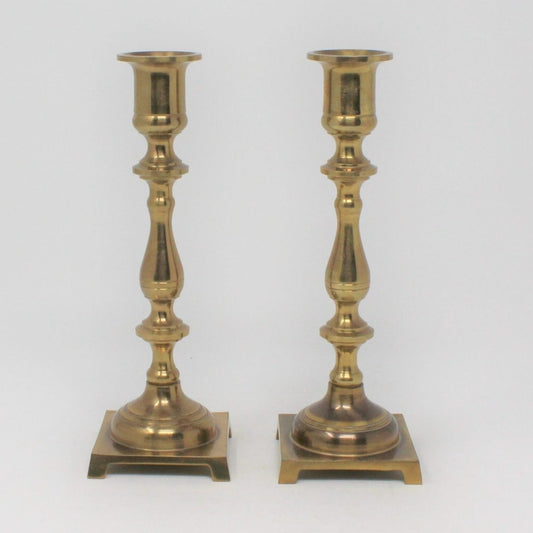 Candle Holders, Brass, Andrea by Sadek, Square Base, Set of 2, Vintage, SOLD