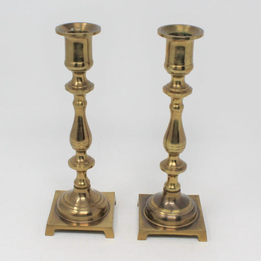Candle Holders, Brass, Andrea by Sadek, Square Base, Set of 2, Vintage, SOLD