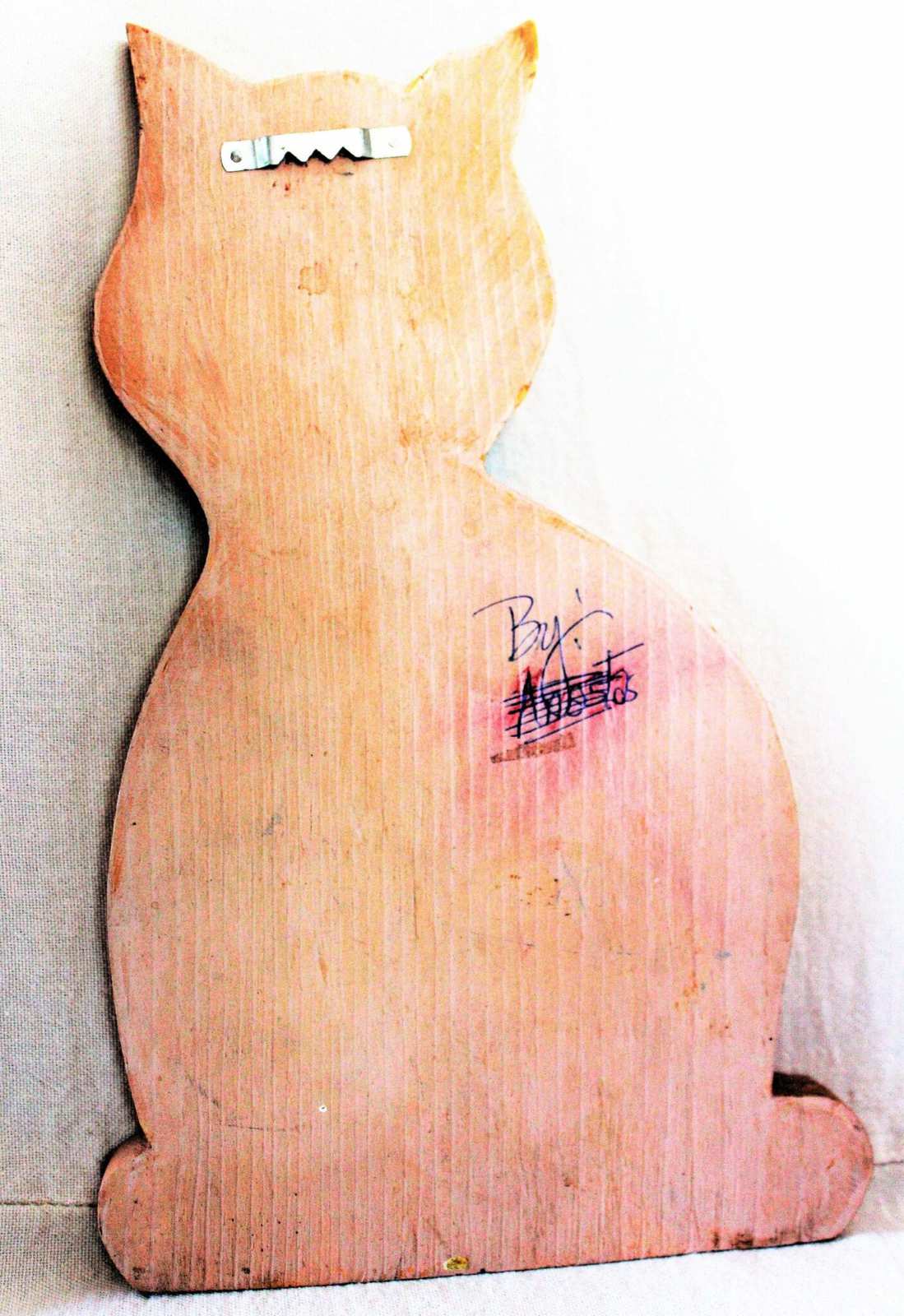 Cat, Wooden Cat Cutout, Hand Painted, Blue Cat, Vintage 11"