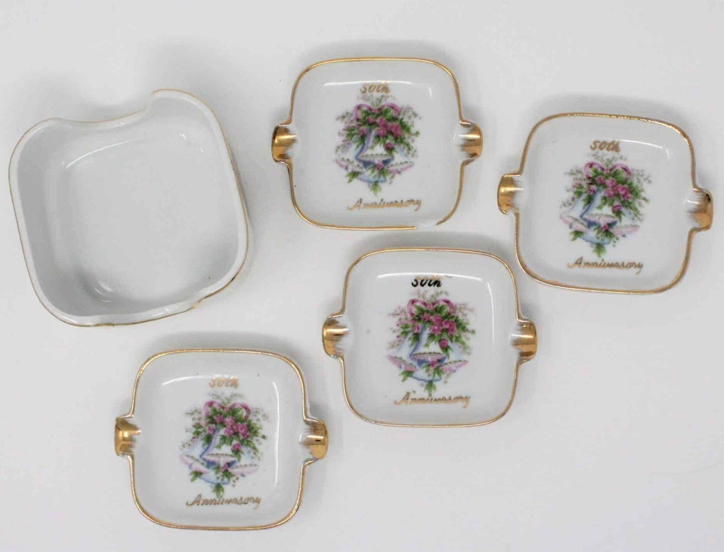 Ashtrays, Arnart / Royal Crown, Stackable Ashtrays, 50th Wedding Anniversary Bells with Holder, Vintage
