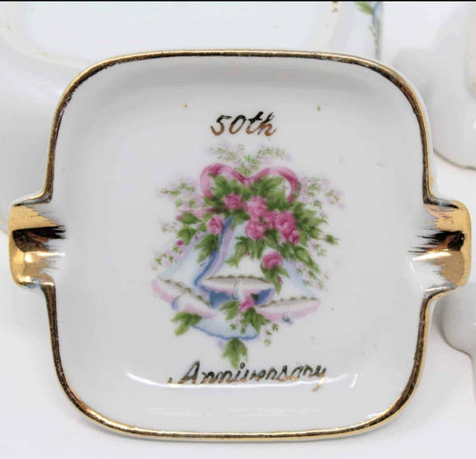 Ashtrays, Arnart / Royal Crown, Stackable Ashtrays, 50th Wedding Anniversary Bells with Holder, Vintage