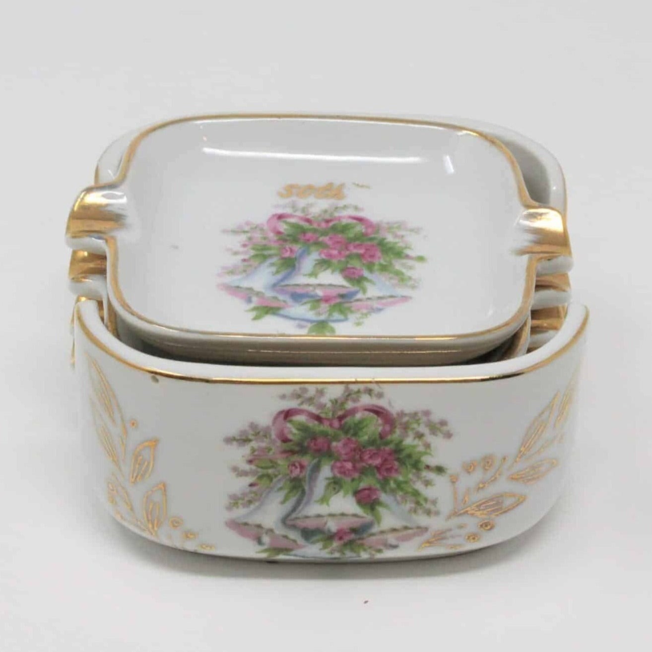 Ashtrays, Arnart / Royal Crown, Stackable Ashtrays, 50th Wedding Anniversary Bells with Holder, Vintage