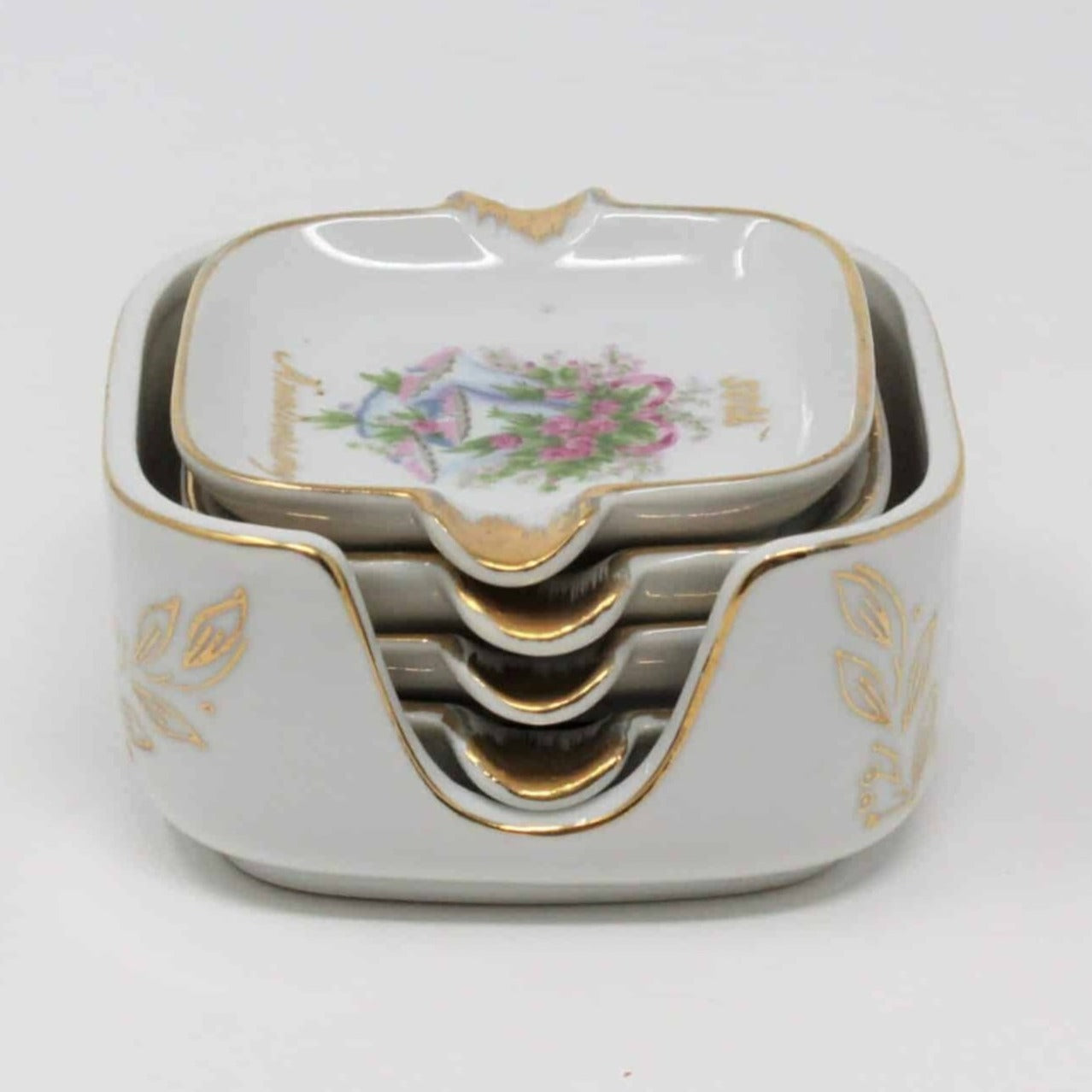 Ashtrays, Arnart / Royal Crown, Stackable Ashtrays, 50th Wedding Anniversary Bells with Holder, Vintage