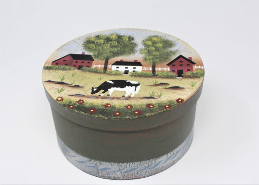 Box, Storage Box / Gift Box, Cow Country Scene, Farmhouse Primitive, Vintage