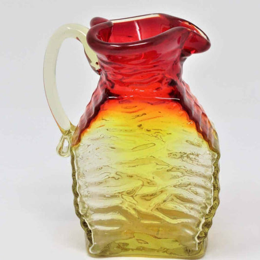 Pitcher, Pilgrim Art Glass, Amberina Rock Crystal, Hand Blown, Vintage