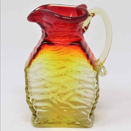 Pitcher, Pilgrim Art Glass, Amberina Rock Crystal, Hand Blown, Vintage
