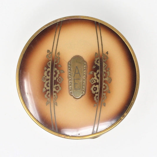 Vanity Jar, Art Deco Glass Footed Jar with Lacquer Lid, Antique