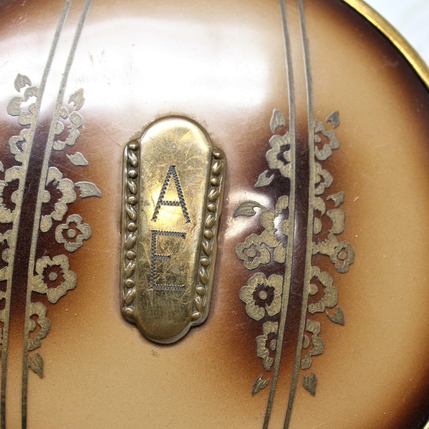 Vanity Jar, Art Deco Glass Footed Jar with Lacquer Lid, Antique