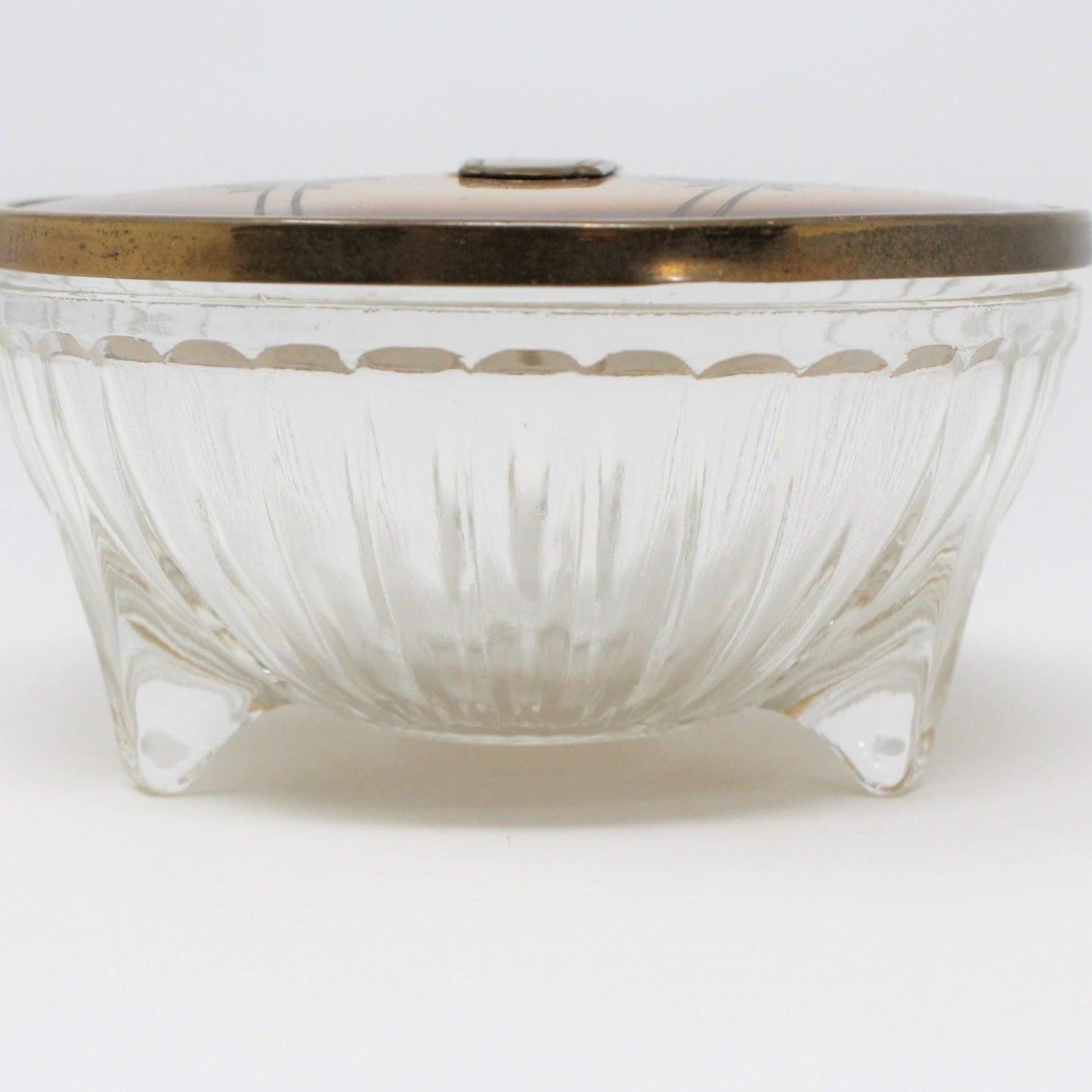 Vanity Jar, Art Deco Glass Footed Jar with Lacquer Lid, Antique