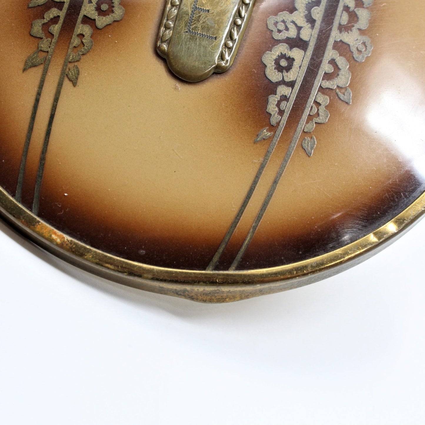 Vanity Jar, Art Deco Glass Footed Jar with Lacquer Lid, Antique