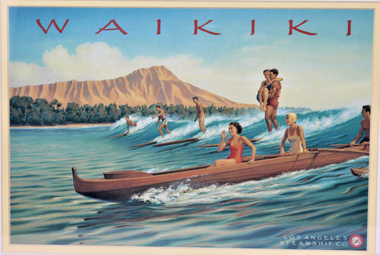 Print, Framed, Waikiki, Surf Riders by Kerne Erickson, Framed, Retro Hawaii