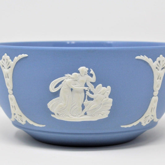 Bowl: Wedgwood Blue Jasperware, Bute / Mazer Bowl, Neoclassical Figures, England, Vintage 1954 - SOLD