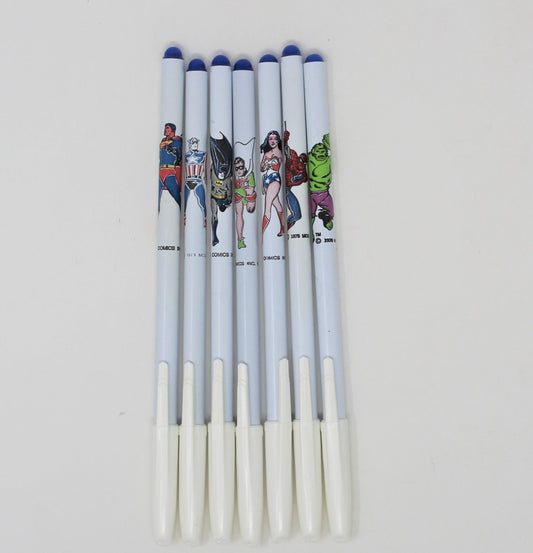 Pens, Super Hero, DC & Marvel Comics, Set of 8, Superman, Wonder Woman, Spiderman +, Vintage NOS