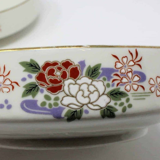 Soup Bowls, Sone China, Lotus Flowers, Set of 3, Vintage Japan