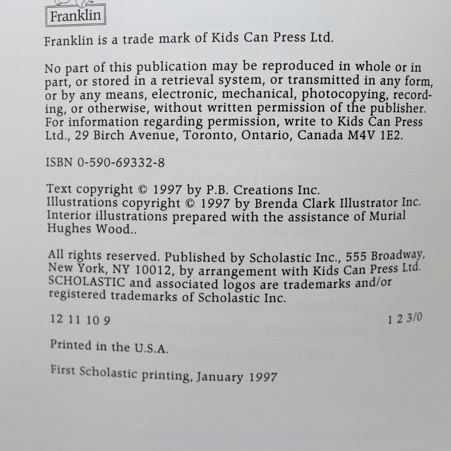 Children's Book, Franklin's Bad Day, Softcover, 1997