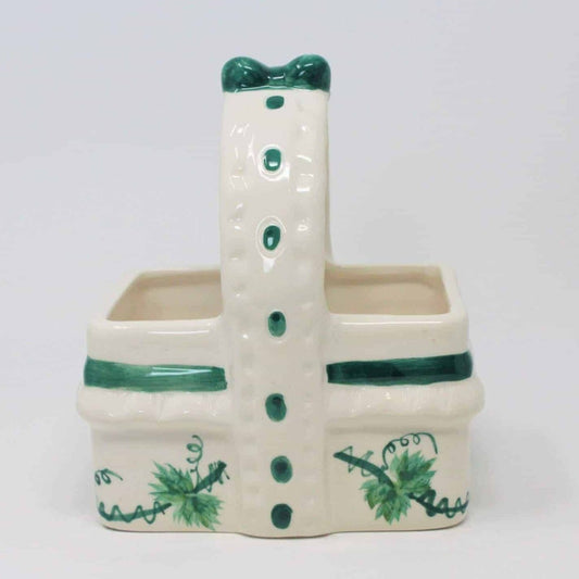 Planter / Baby Nursery, Basket Green Ivy, Ceramic, Vintage