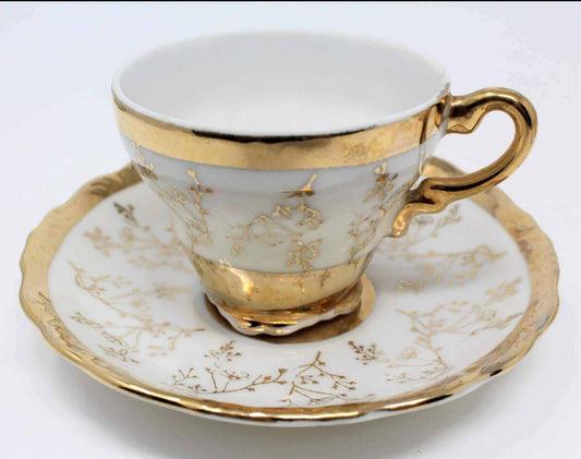 Demitasse & Saucer, Heavy Filigree Gold, Set of 5, Vintage, SOLD