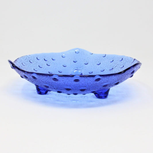 Bon Bon / Candy Dish, Hobnail Cobalt Blue Glass, 3 Footed Shallow Bowl, Vintage