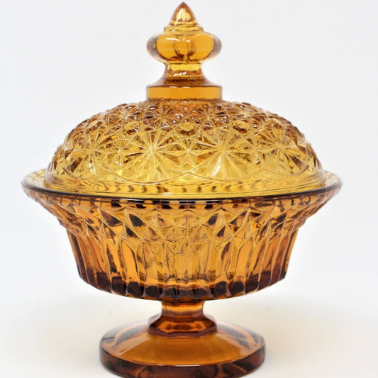 Bon Bon / Candy Dish, Amber Glass, Daisy and Button, Vintage