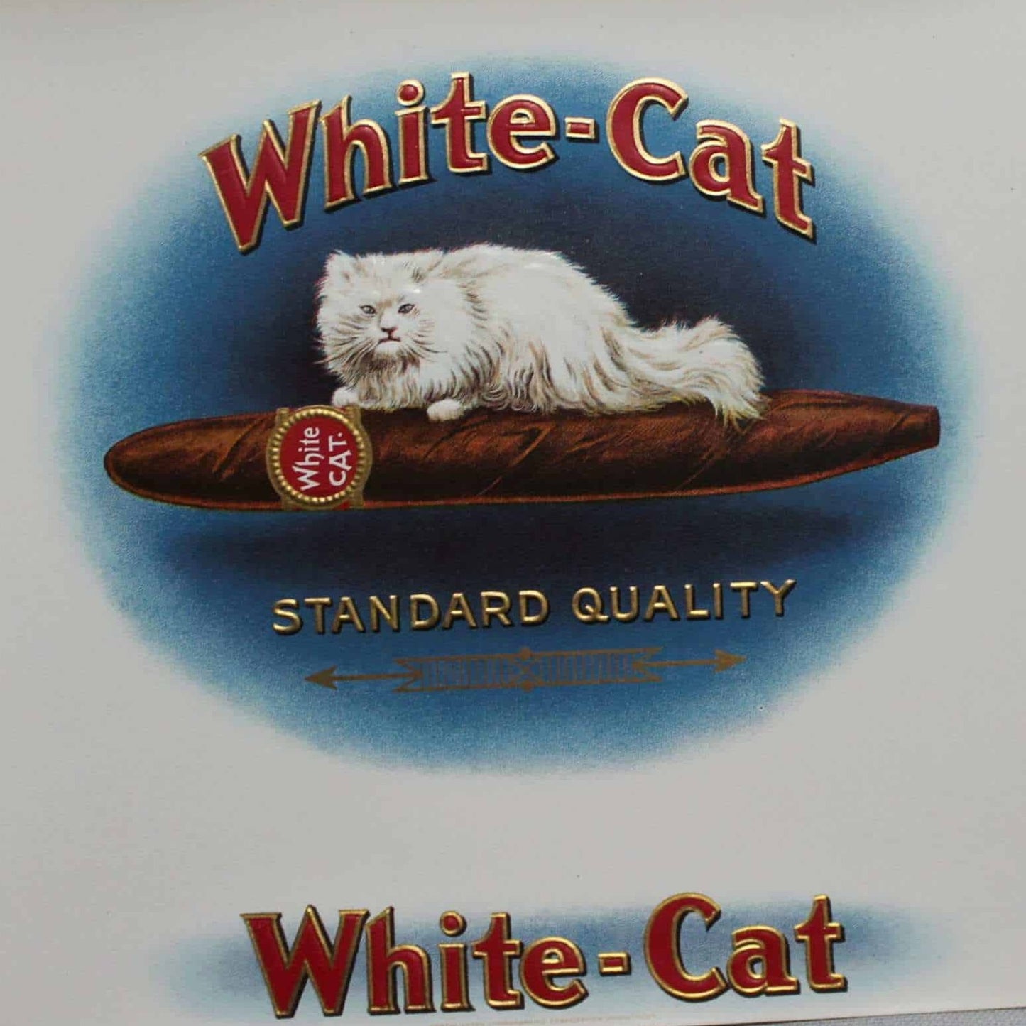 Cigar Box Label, White Cat, Original Lithograph, NOS, Antique