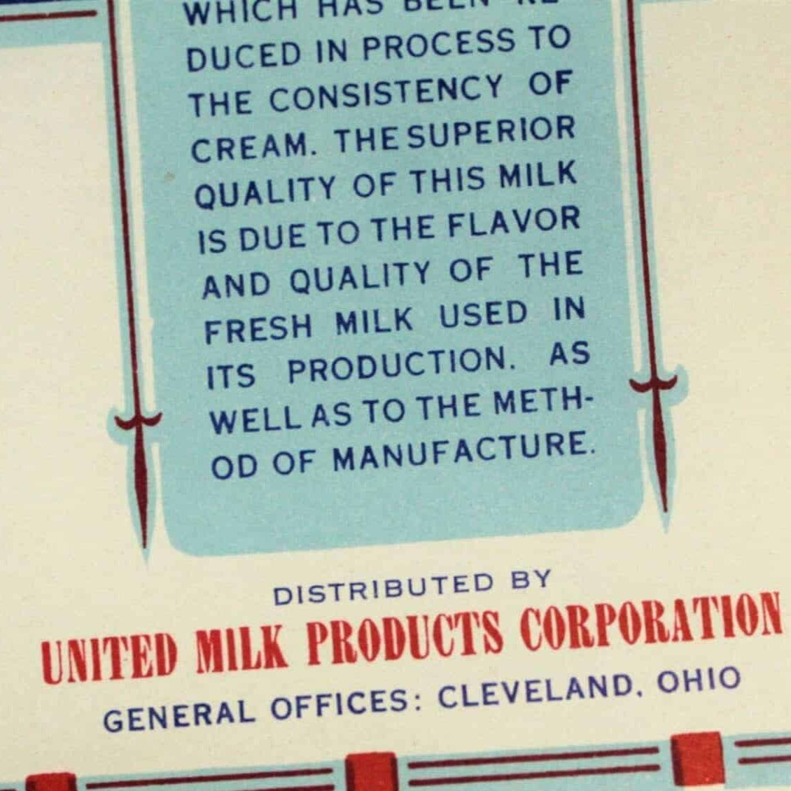 Can Label, Mansfield's Evaporated Milk, Original, NOS Lithograph, Antique, 1910's, RARE