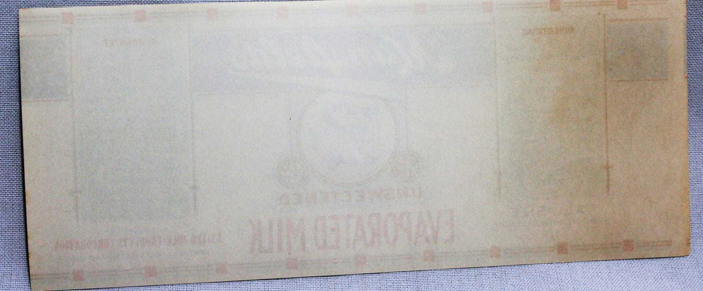 Can Label, Mansfield's Evaporated Milk, Original, NOS Lithograph, Antique, 1910's, RARE