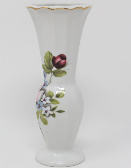 Bud Vase, Pink Rose & Florals, Fluted Border, Vintage Porcelain
