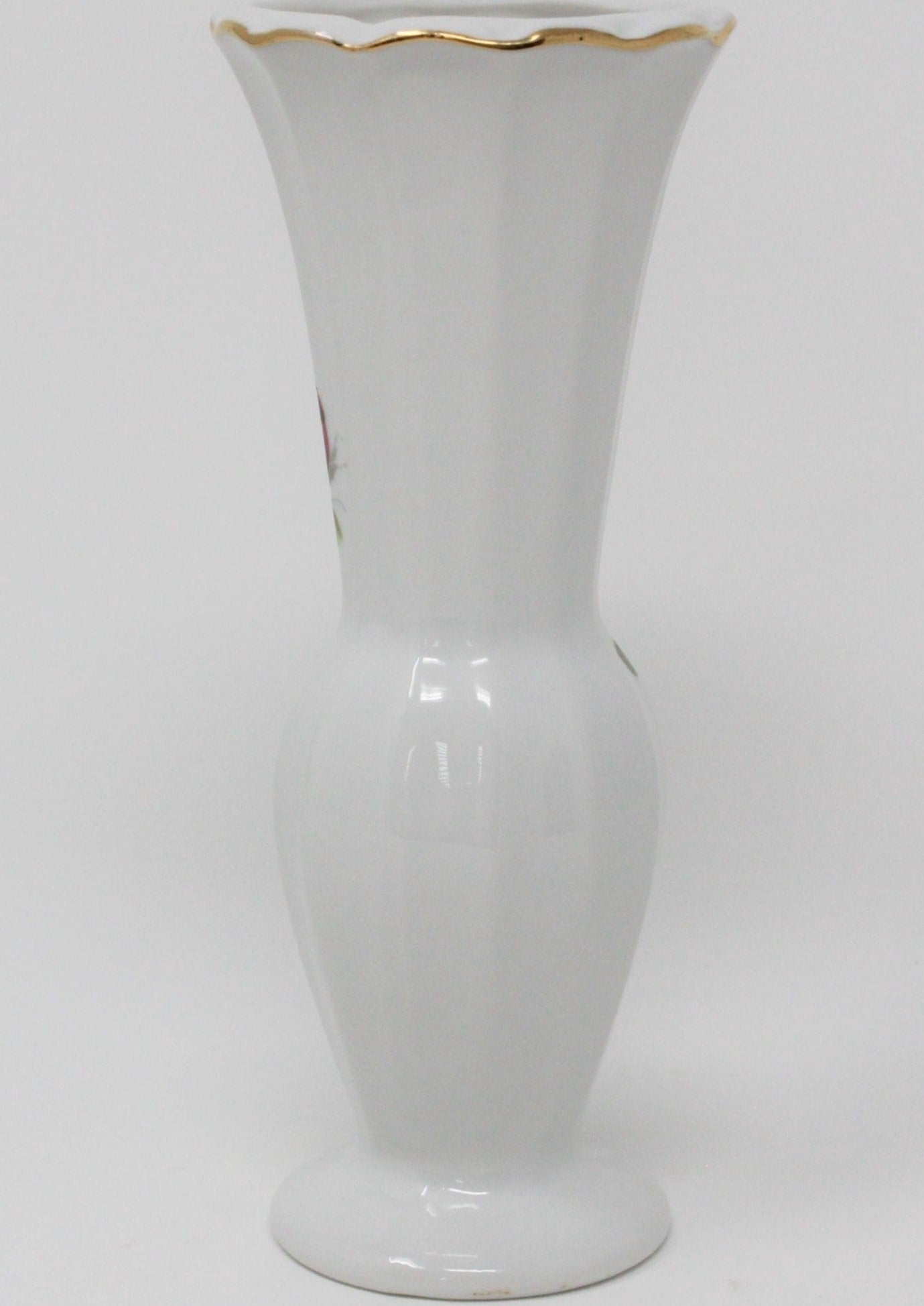Bud Vase, Pink Rose & Florals, Fluted Border, Vintage Porcelain