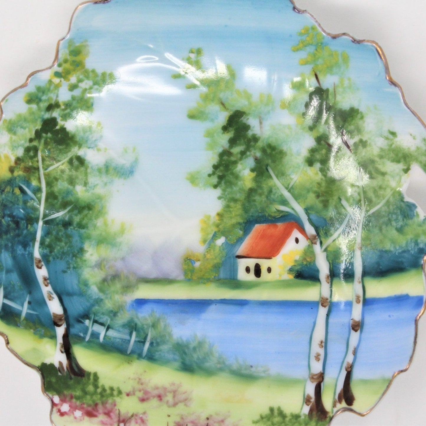 Decorative Plate, Country River Scene, Hand Painted, Signed, Japan, Vintage